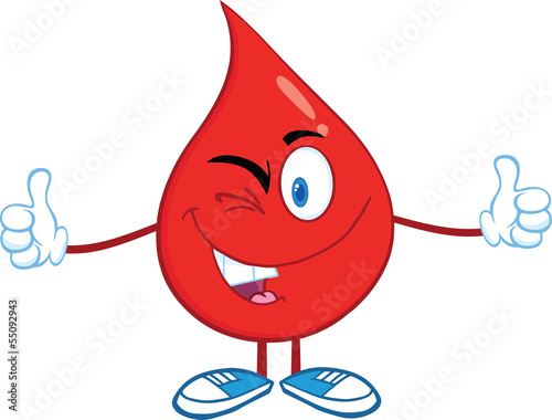 Red Blood Drop Cartoon Character A Double Thumbs Up