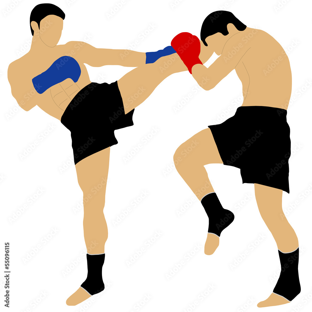 two boxers fighting with high kick two boxers fighting with high kick
