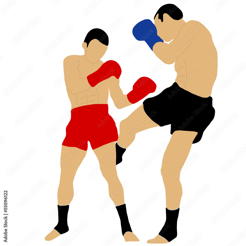 two boxers fighting with low kick two boxers fighting with low kick