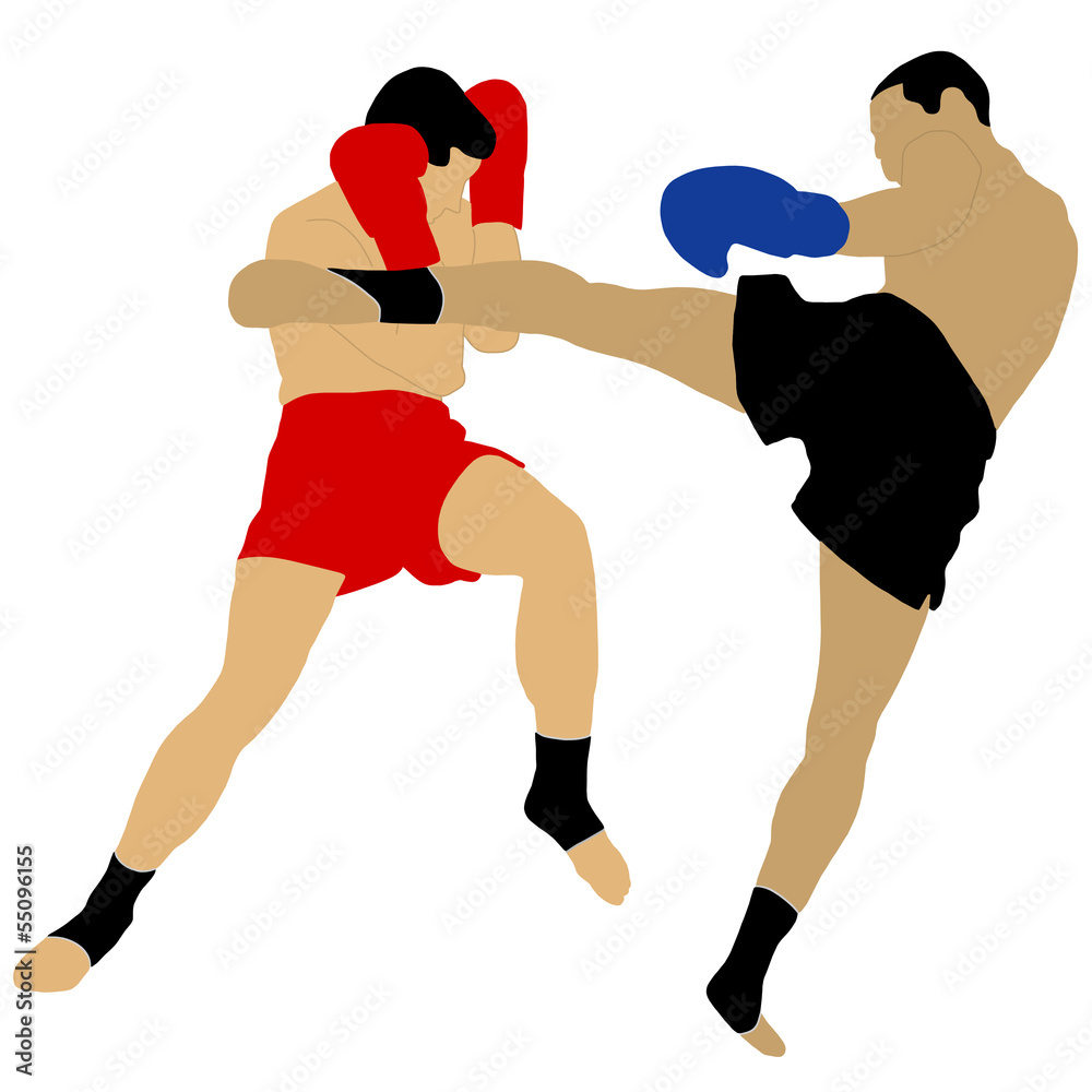 two boxers fighting with high kick two boxers fighting with high kick