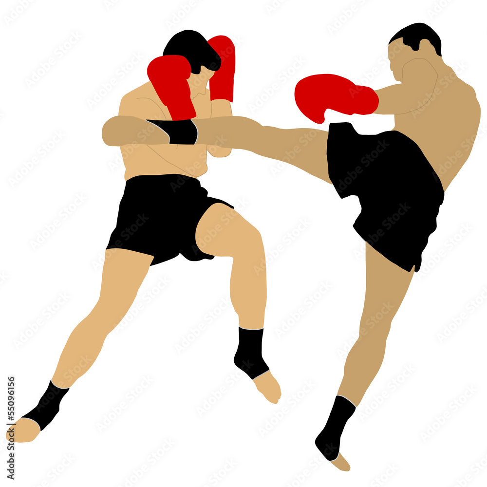 two boxers fighting with high kick