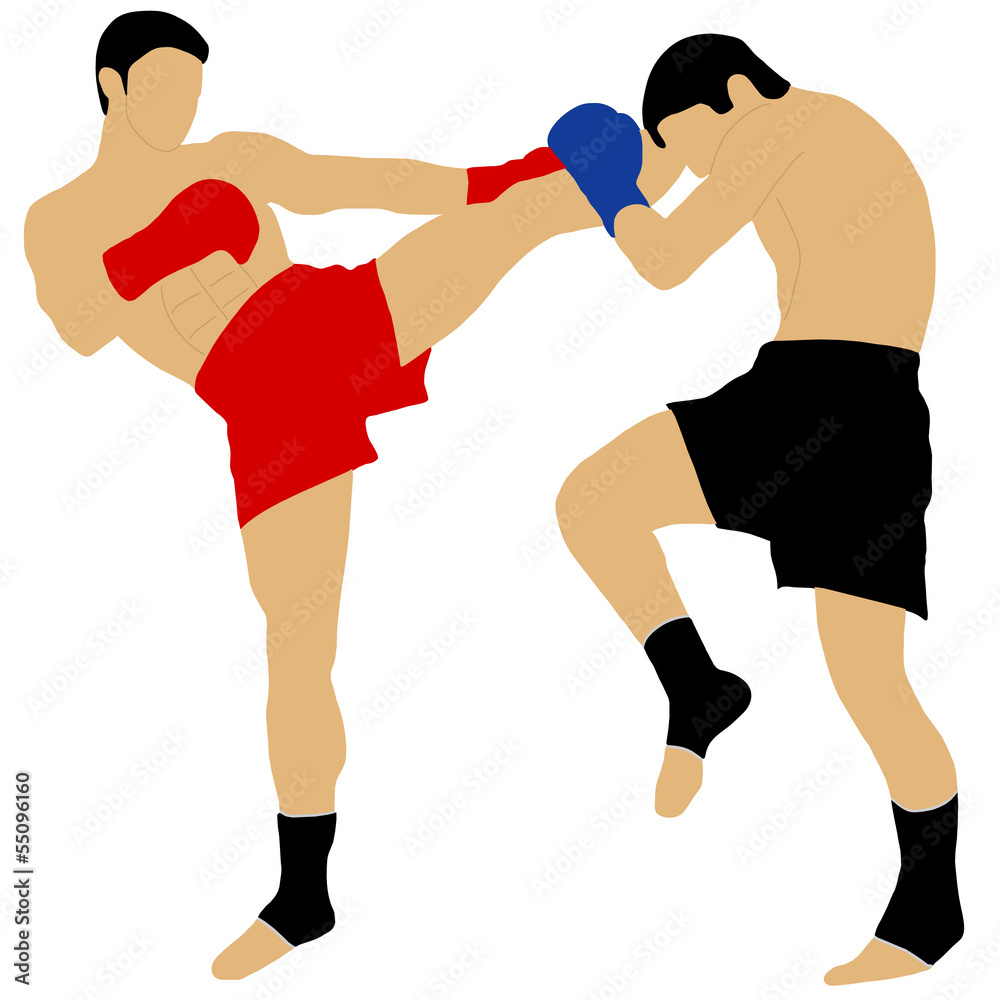 two boxers fighting with high kick two boxers fighting with high kick