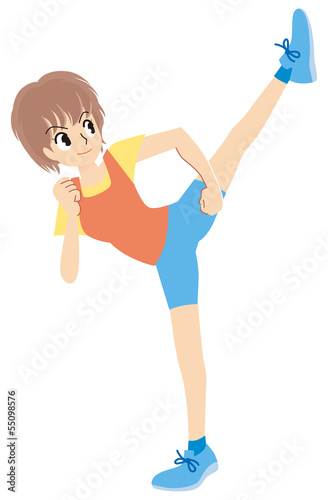 蹴る女性