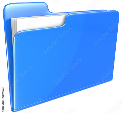 Blue Folder. Open folder with papers. Blue.