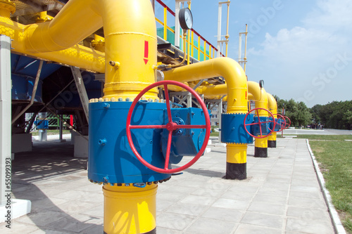 Gas compressor station in Ukraine in bright sunny summer day