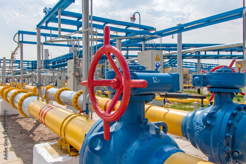 Gas compressor station in Ukraine in bright sunny summer day