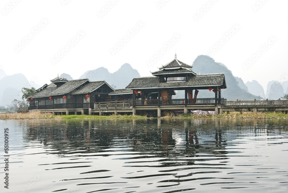 Fototapeta premium Minority style buildings, Yangshuo, Baishai, Guilin, China