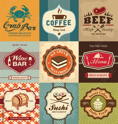 Set of vintage retro labels for food