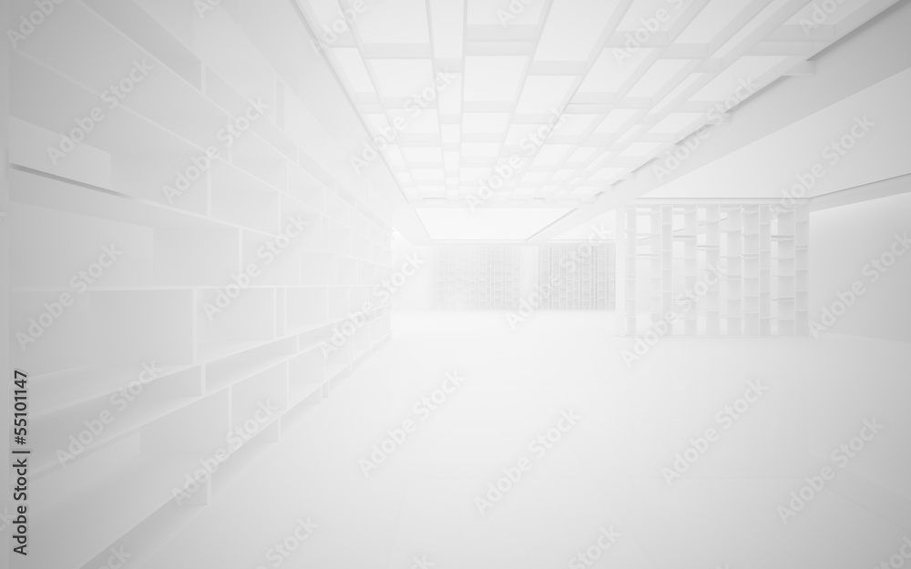 Abstract interior. Stylish white shelves on a white background