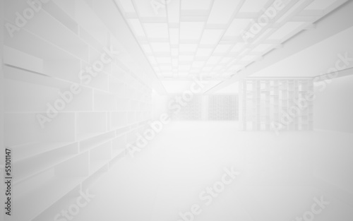  Abstract interior. Stylish white shelves on a white background