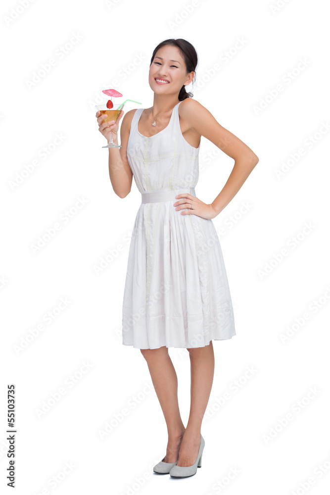 Cheerful brunette holding cocktail Cheerful brunette holding cocktail