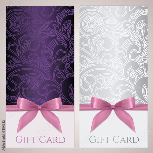Gift certificate, gift card, Coupon template. Robbon, bow