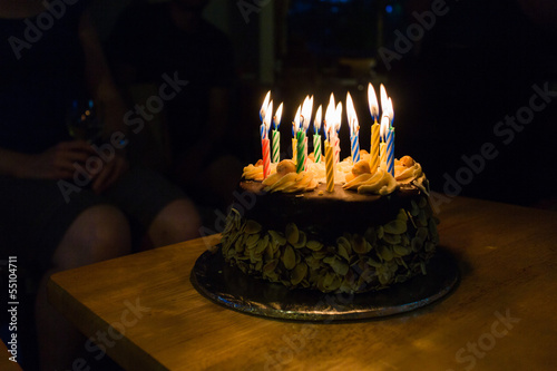 birthday cake in dark room