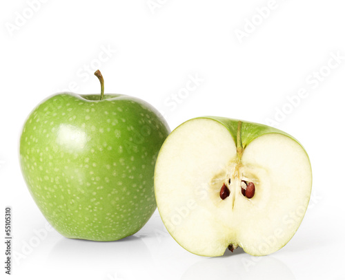 Green apple on a white