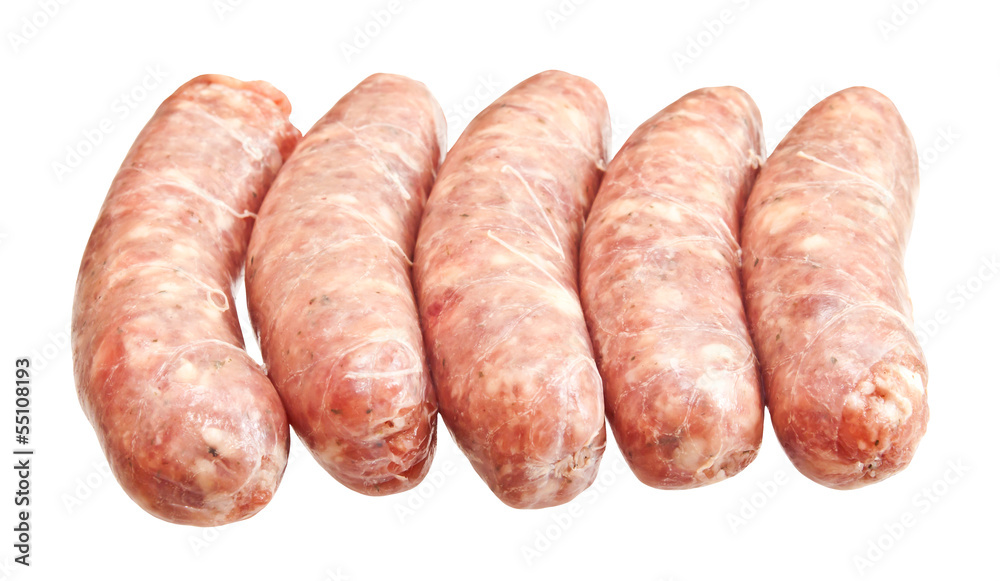 Raw meat sausages isolated on white background Raw meat sausages isolated on white background