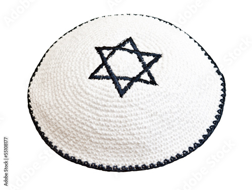 Traditional jewish headwear with embroidered star of David