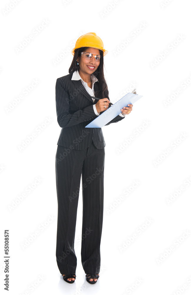 indian female woman architect smiling white background indian female woman architect smiling white background