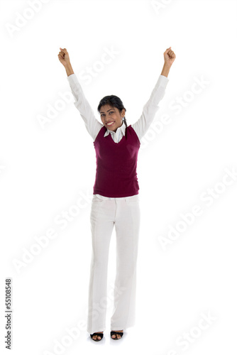 african american woman in casual celebrating success and isolate