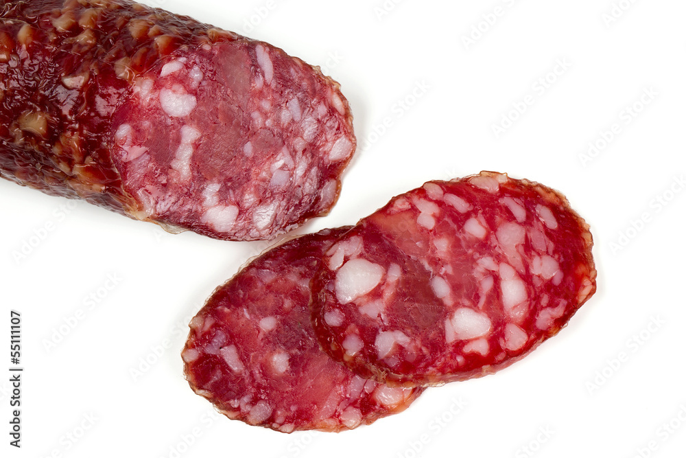 salami slices isolated on white salami slices isolated on white