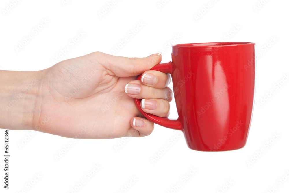 Obraz premium Hand holding a cup, isolated on white background