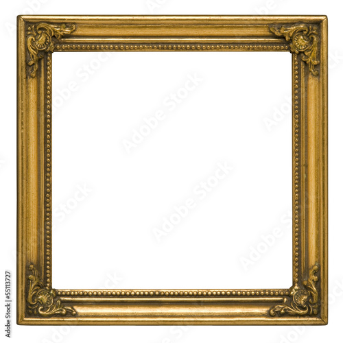 Antique gold square picture frame against white