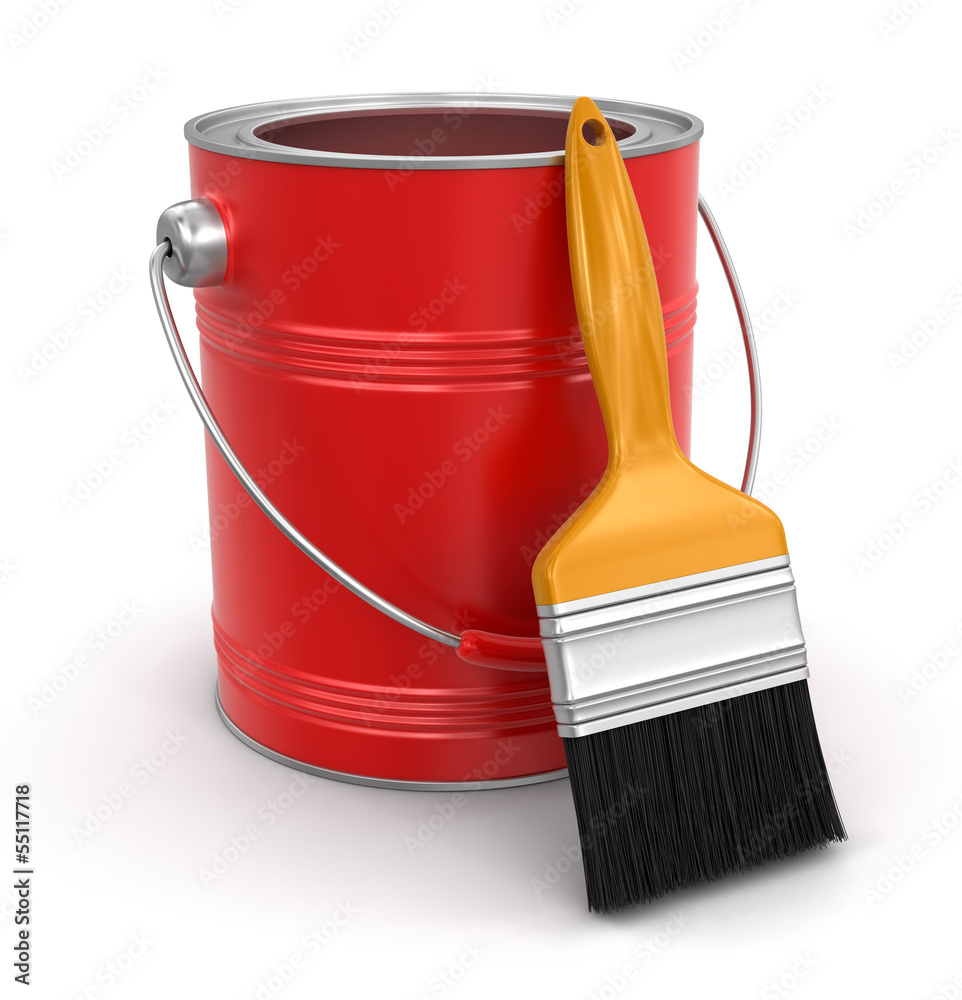 Paint can with brush (clipping path included) Stock Illustration
