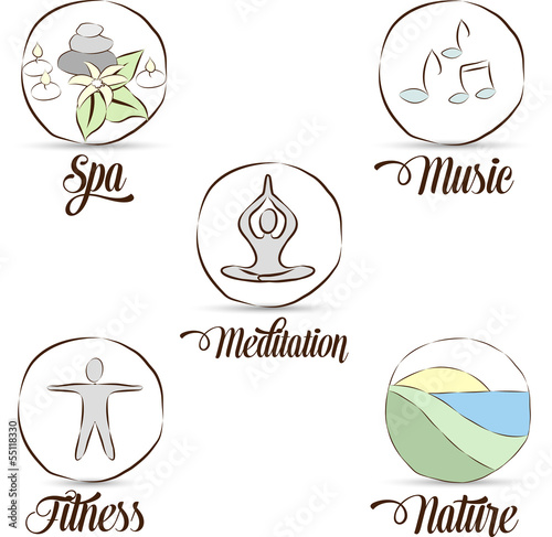 Meditation, yoga, nature, music, spa, fitness