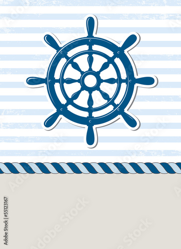Nautical background with steering wheel, marine card