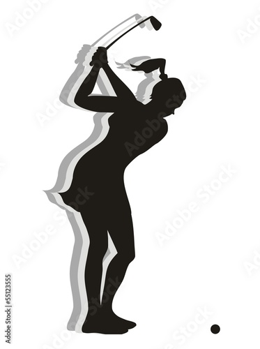 Woman swinging a golf club