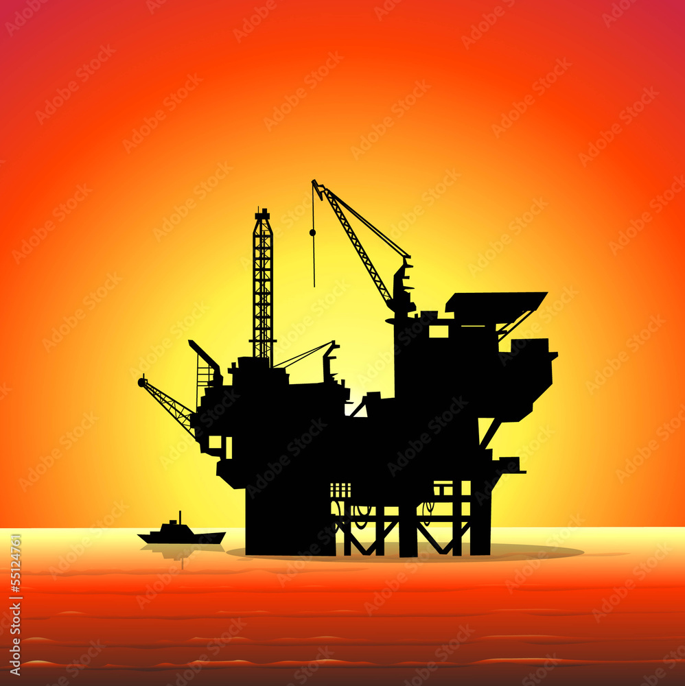 Oil drilling & sunset