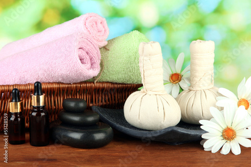 Textile massage spa equipment on nature background