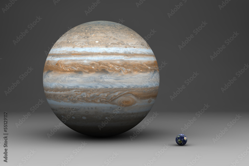 Die Planeten Erde und Jupiter im Größenvergleich Die Planeten Erde und Jupiter im Größenvergleich