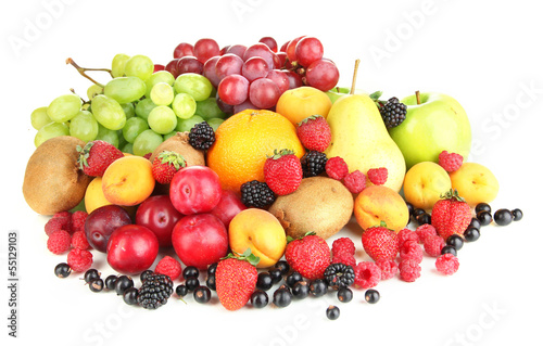 Fresh fruits and berries isolated on white