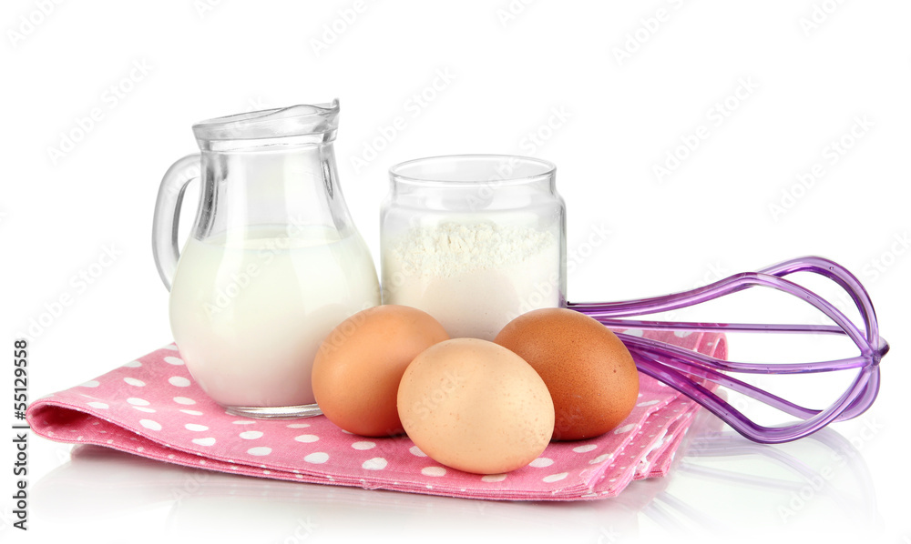 Ingredients for dough isolated on white Ingredients for dough isolated on white
