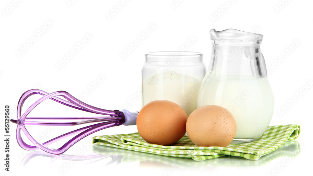 Ingredients for dough isolated on white Ingredients for dough isolated on white