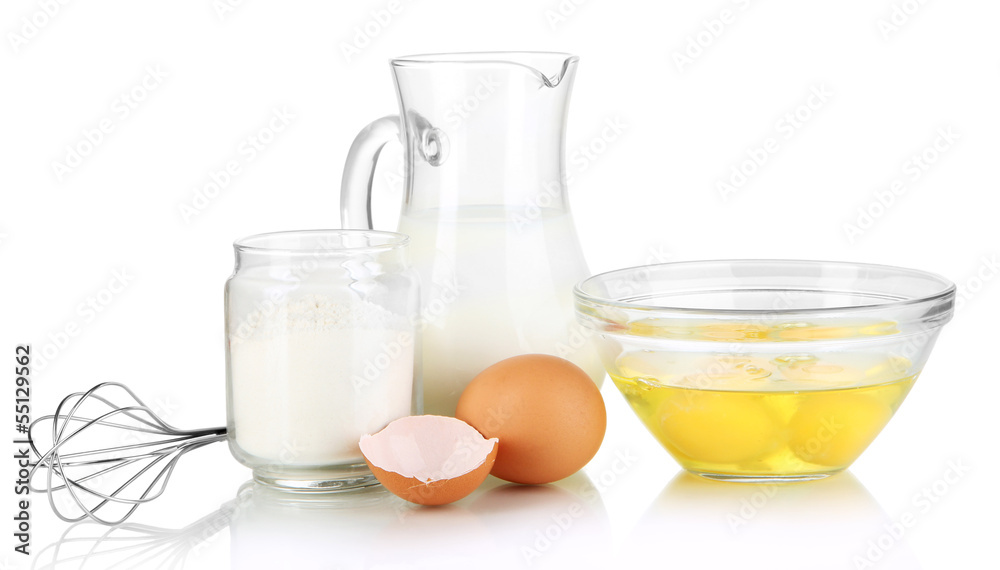 Ingredients for dough isolated on white Ingredients for dough isolated on white