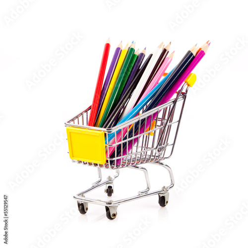 color pencils in shopping cart.