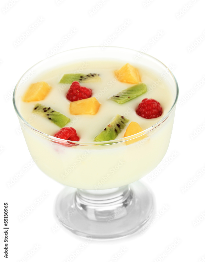 Delicious yogurt with fruit isolated on white Delicious yogurt with fruit isolated on white