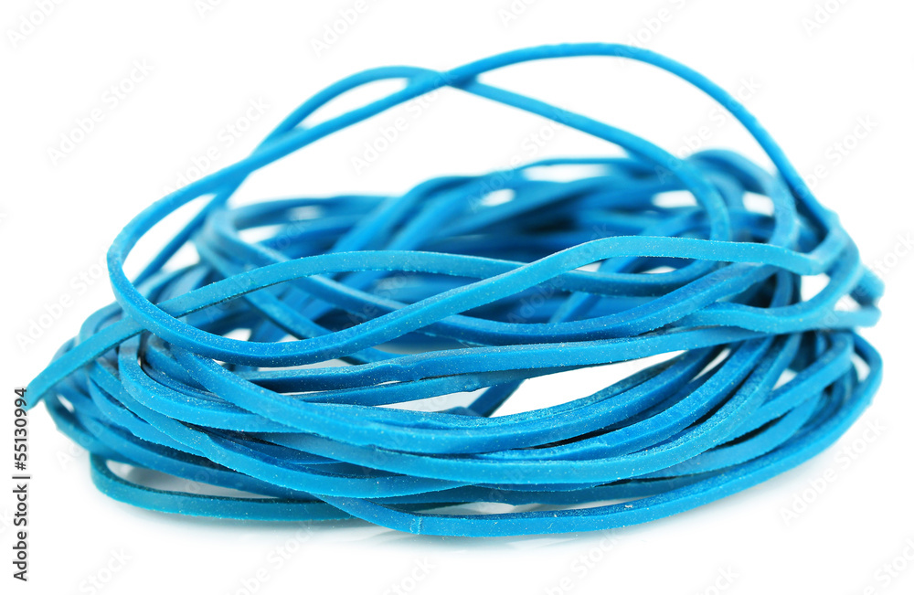Blue rubber bands isolated on white