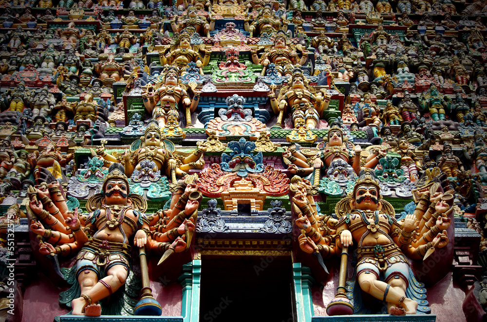 Indian gods and demons on a temple