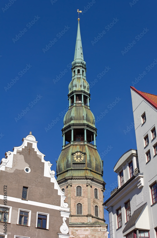 View of St.Peter's Cathedral's Bell Tower in Riga