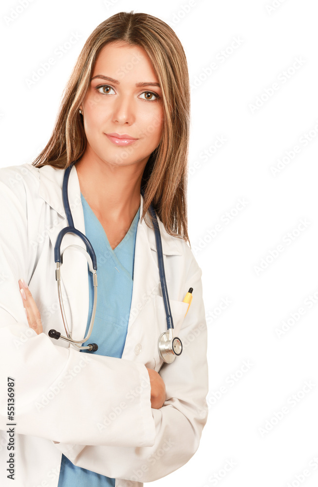 Closeup portrait of a female doctor with stethoscope Closeup portrait of a female doctor with stethoscope