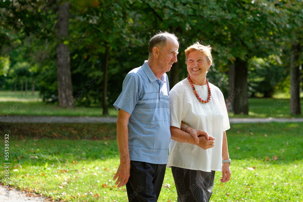 Senior happy couple walking in the park Senior happy couple walking in the park