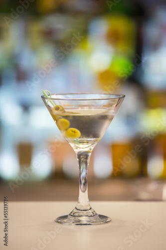 Dry Martini cocktail on a bar