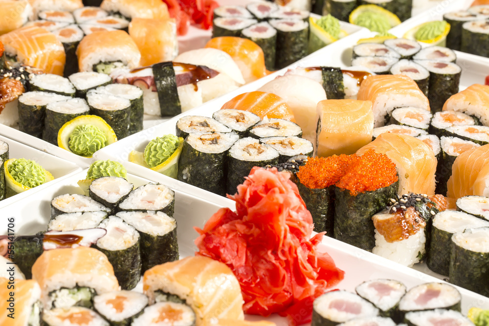 delicious seafood sushi at a Japanese restaurant delicious seafood sushi at a Japanese restaurant