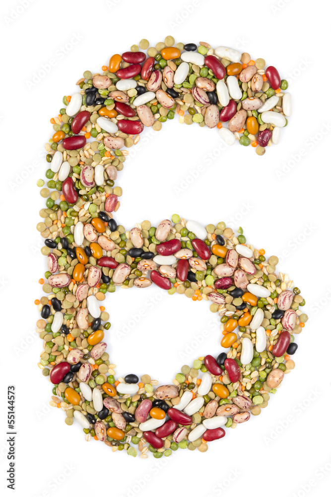 Number 6 made of pulses