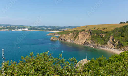 View from Polkerris Cornwall England to Par beach photo