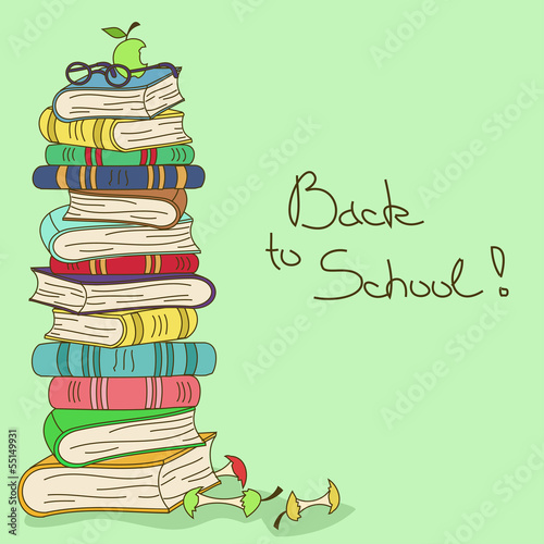 Illustration with stack of books