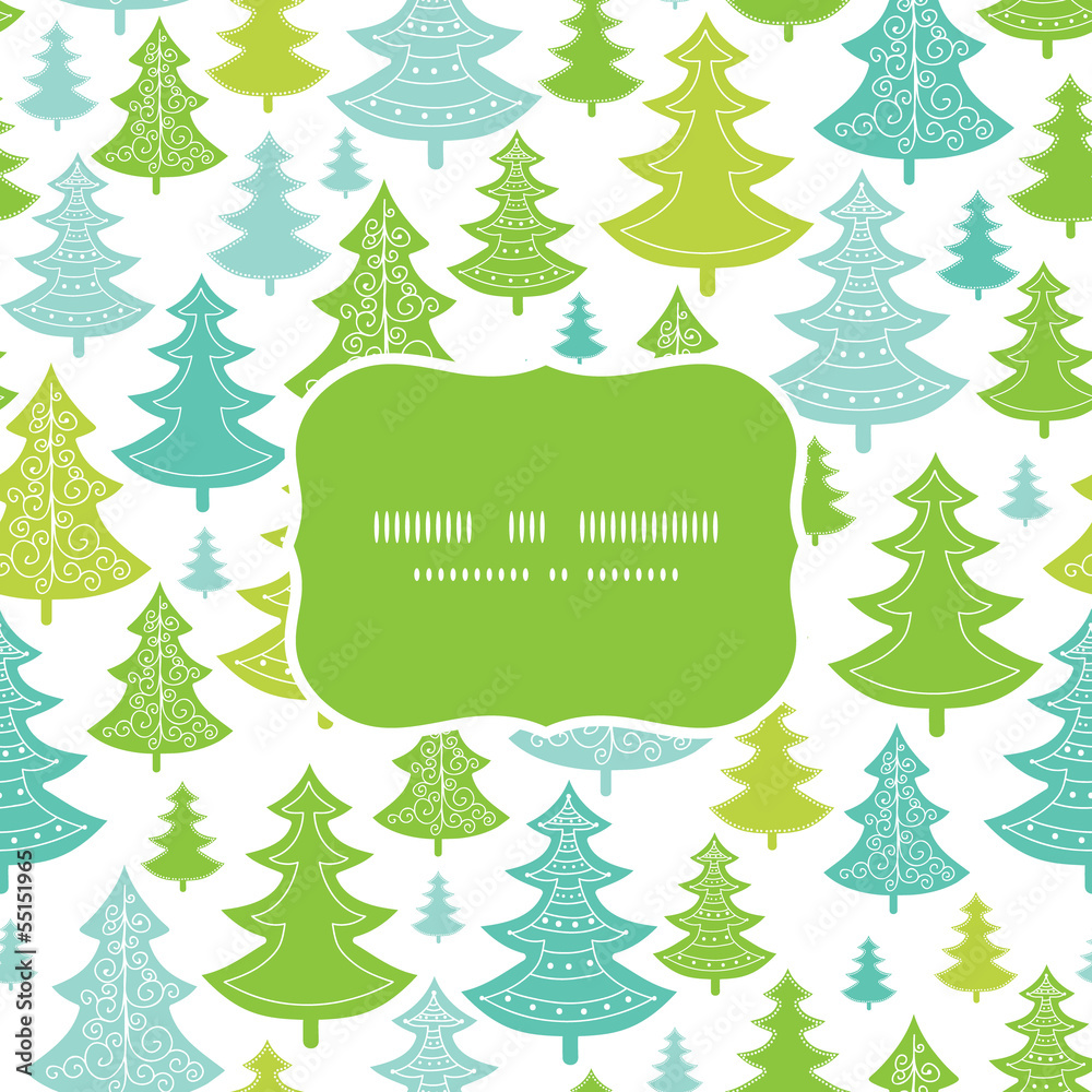 Fototapeta premium Vector holiday Christmas trees frame seamless pattern background