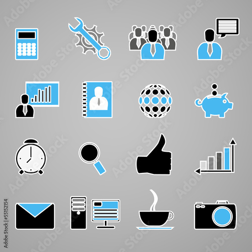 blue business icon set.